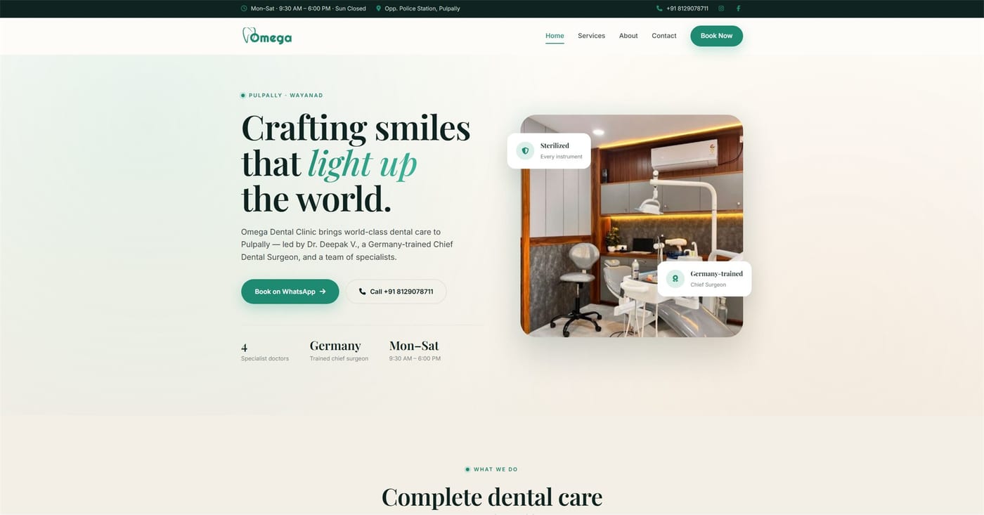 Omega Dental Clinic website, designed and built by Forge Technologies